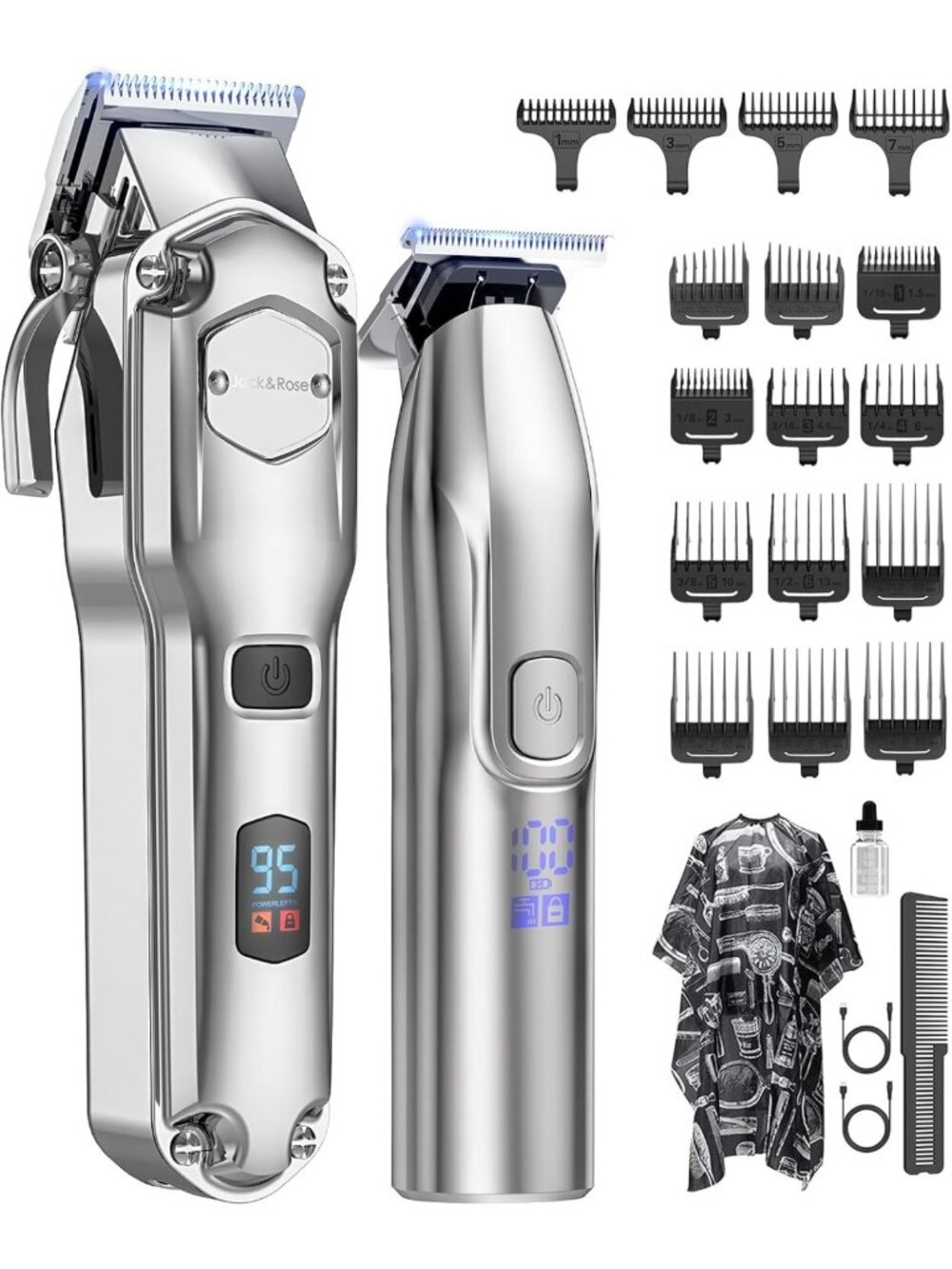 Cordless Hair Clippers & Trimmers Set for Men, Professional Barber Grooming Kit
